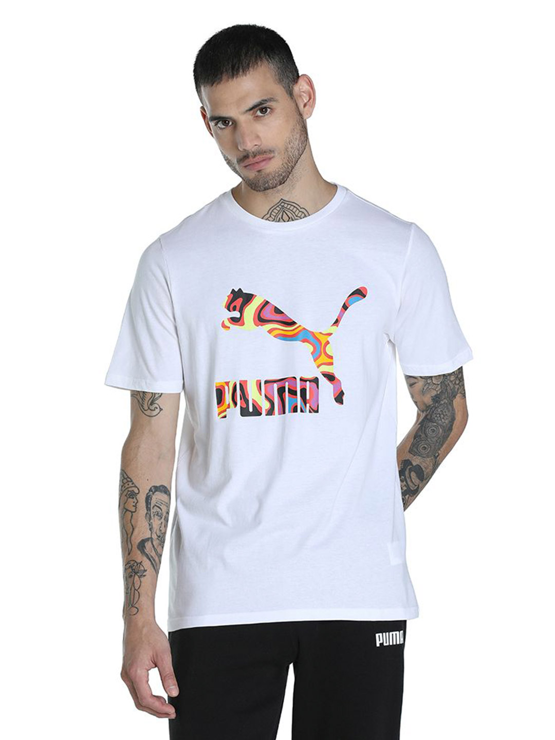 Men Puma White Printed Lava Flow Logo T-Shirt