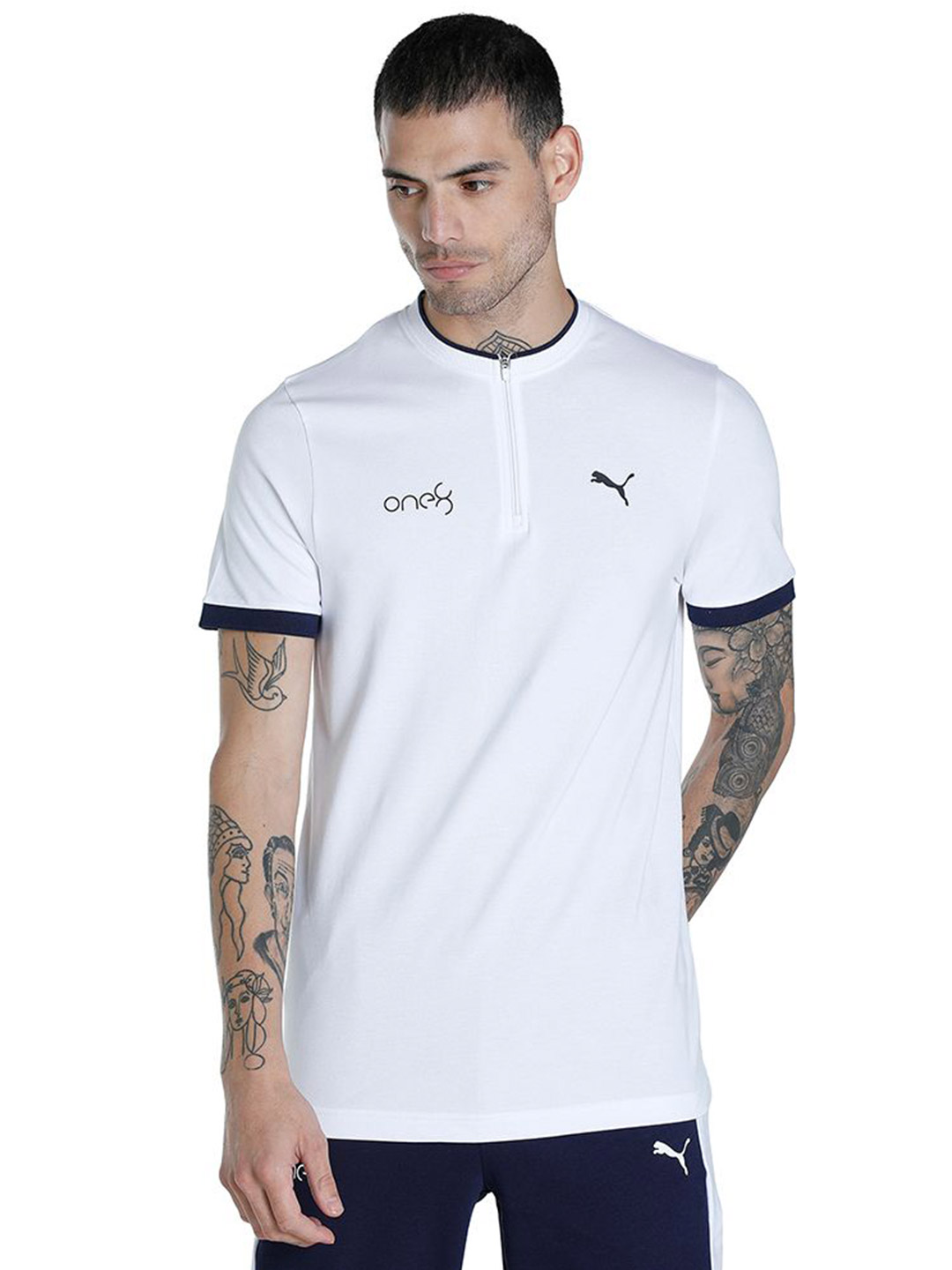 Puma Men Puma White Printed one8 Virat Kohli Band Collar Polo T-Shirt (1)