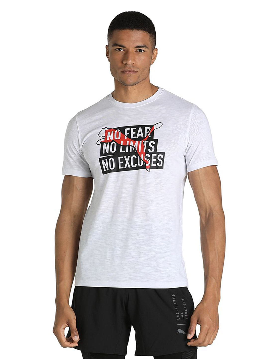 Men Puma White Printed Performance Slogan Cat Training T-Shirt