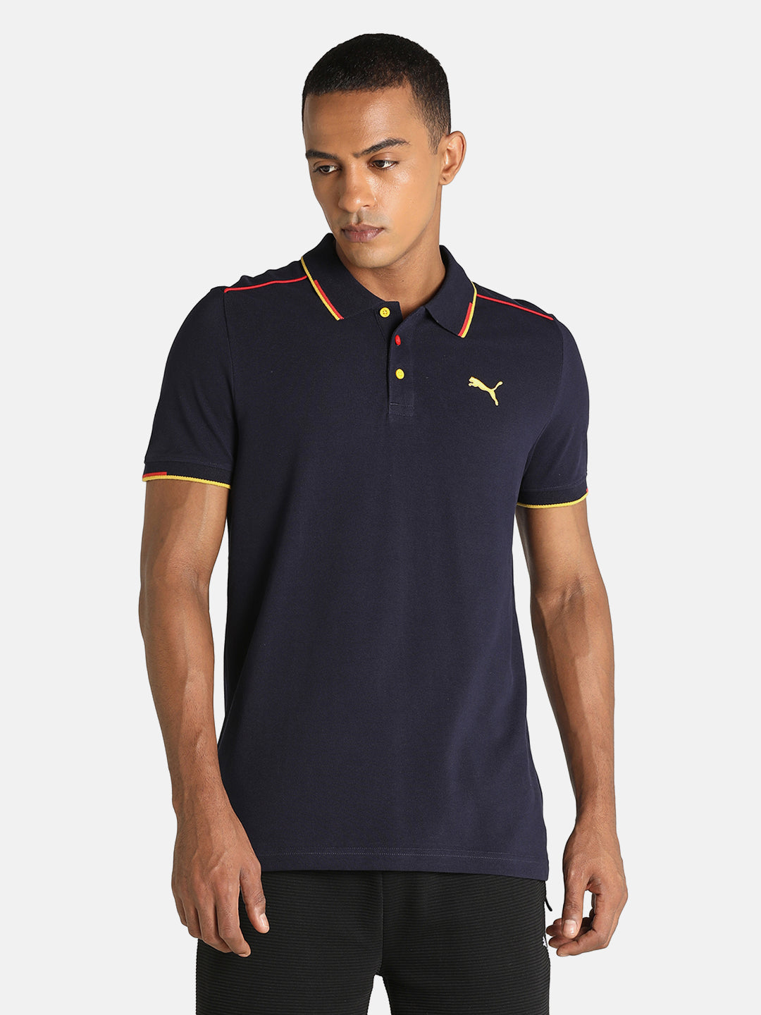 Puma Men Purple Contrast Tipping Solid Half Sleeves Polo Collar T-Shirt (1)