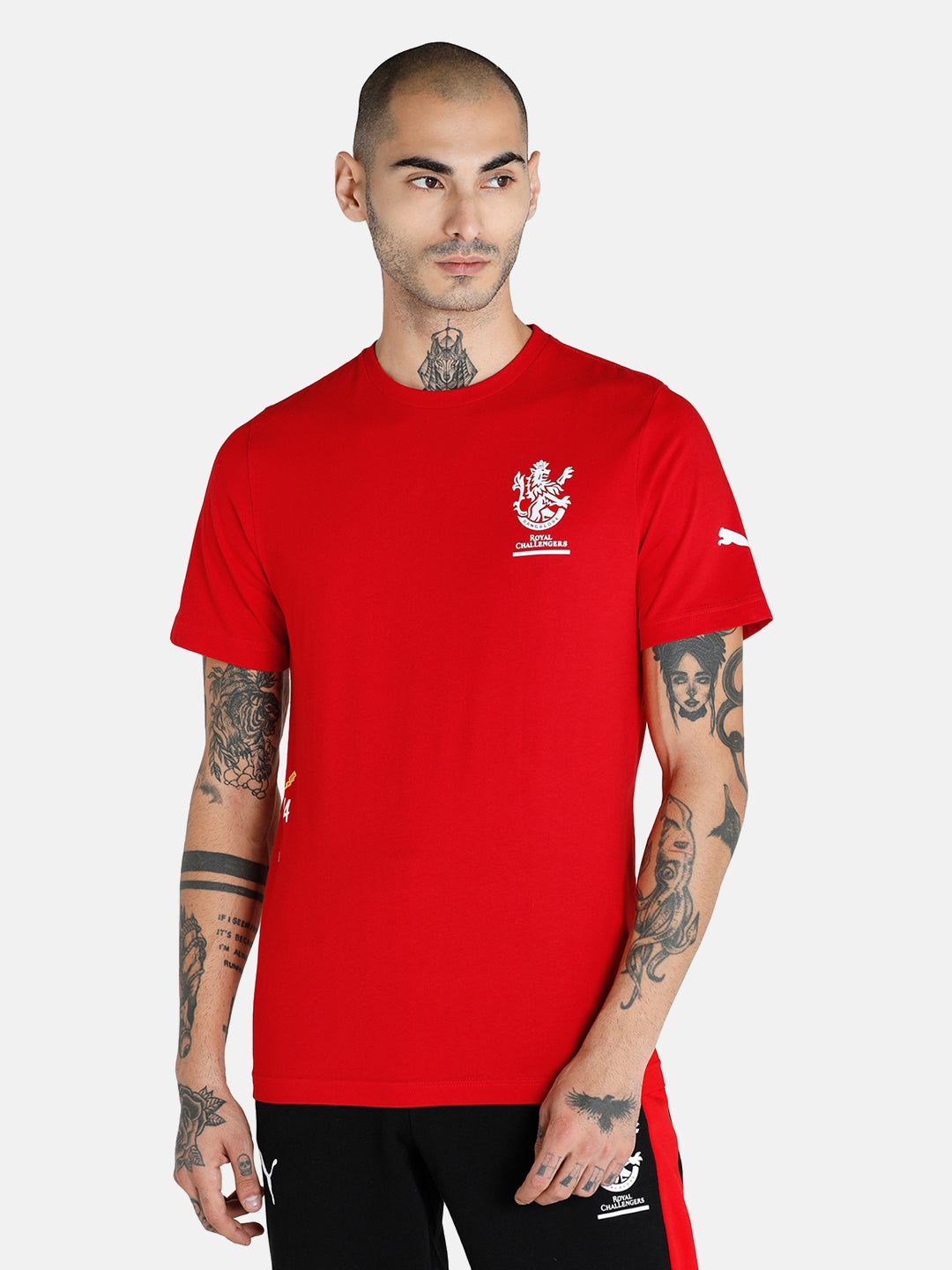 Puma Men Red Logo Printed Regular Fit Half Sleeves Cotton T-shirt (1)
