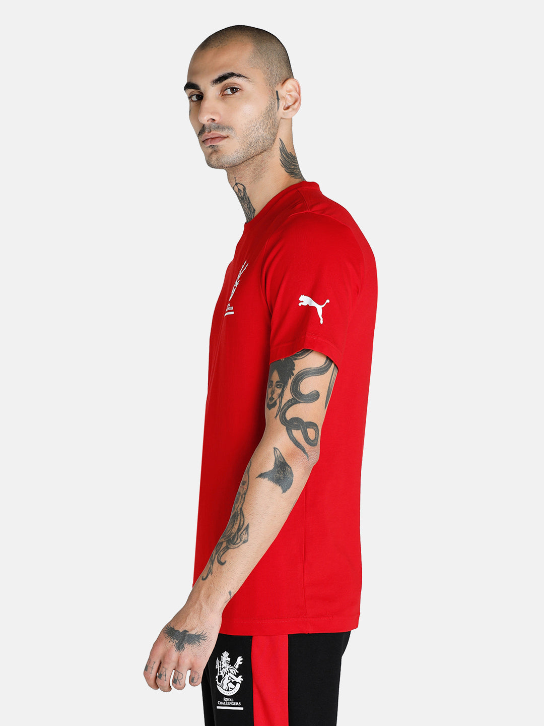 Puma Men Red Logo Printed Regular Fit Half Sleeves Cotton T-shirt (2)