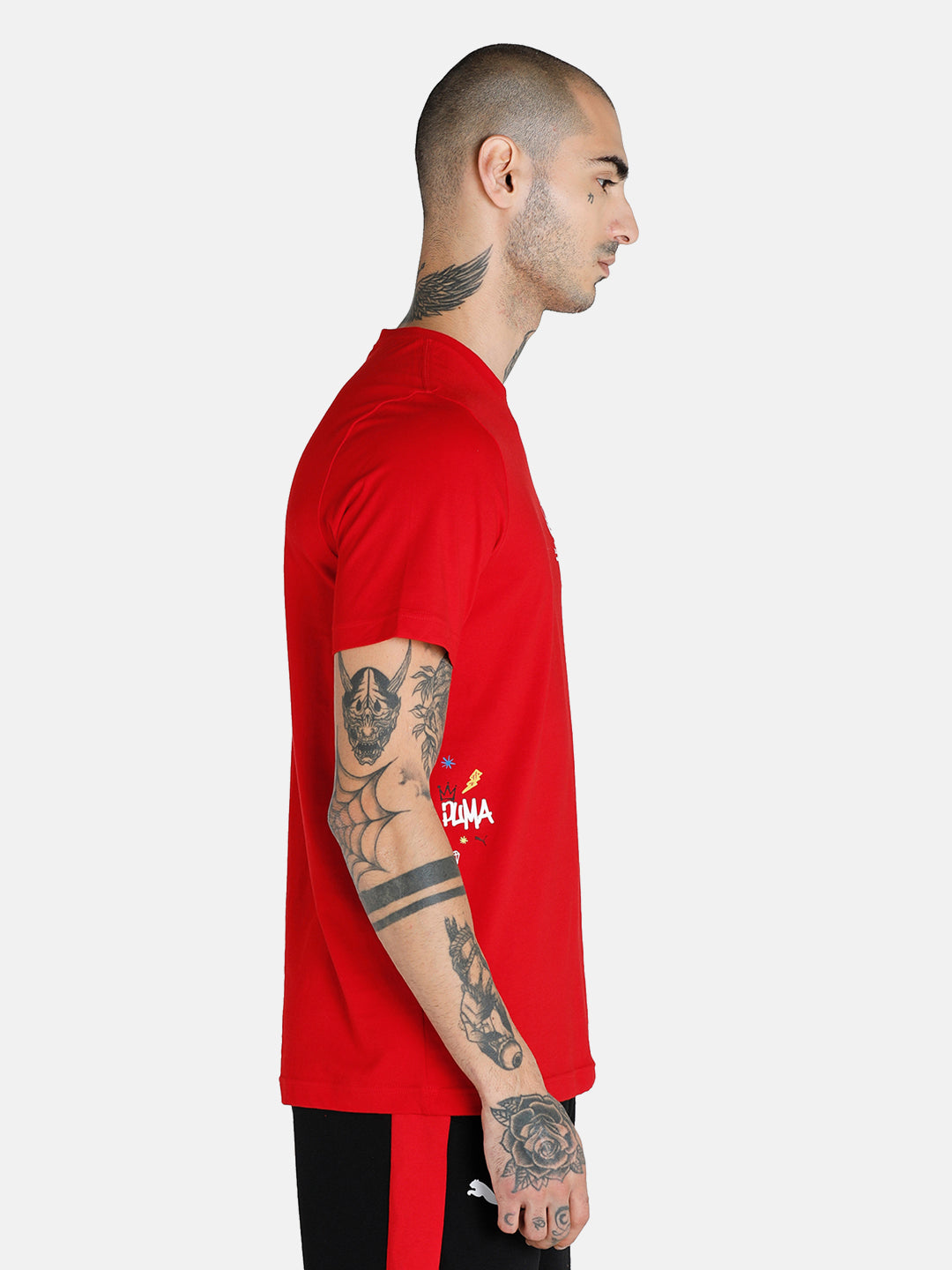 Puma Men Red Logo Printed Regular Fit Half Sleeves Cotton T-shirt (4)