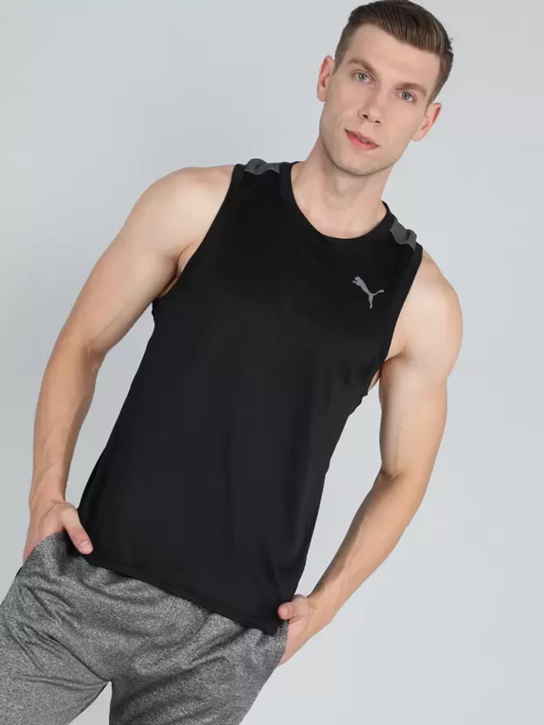 Puma Men Solid Crew Neck Black T-Shirt (1)