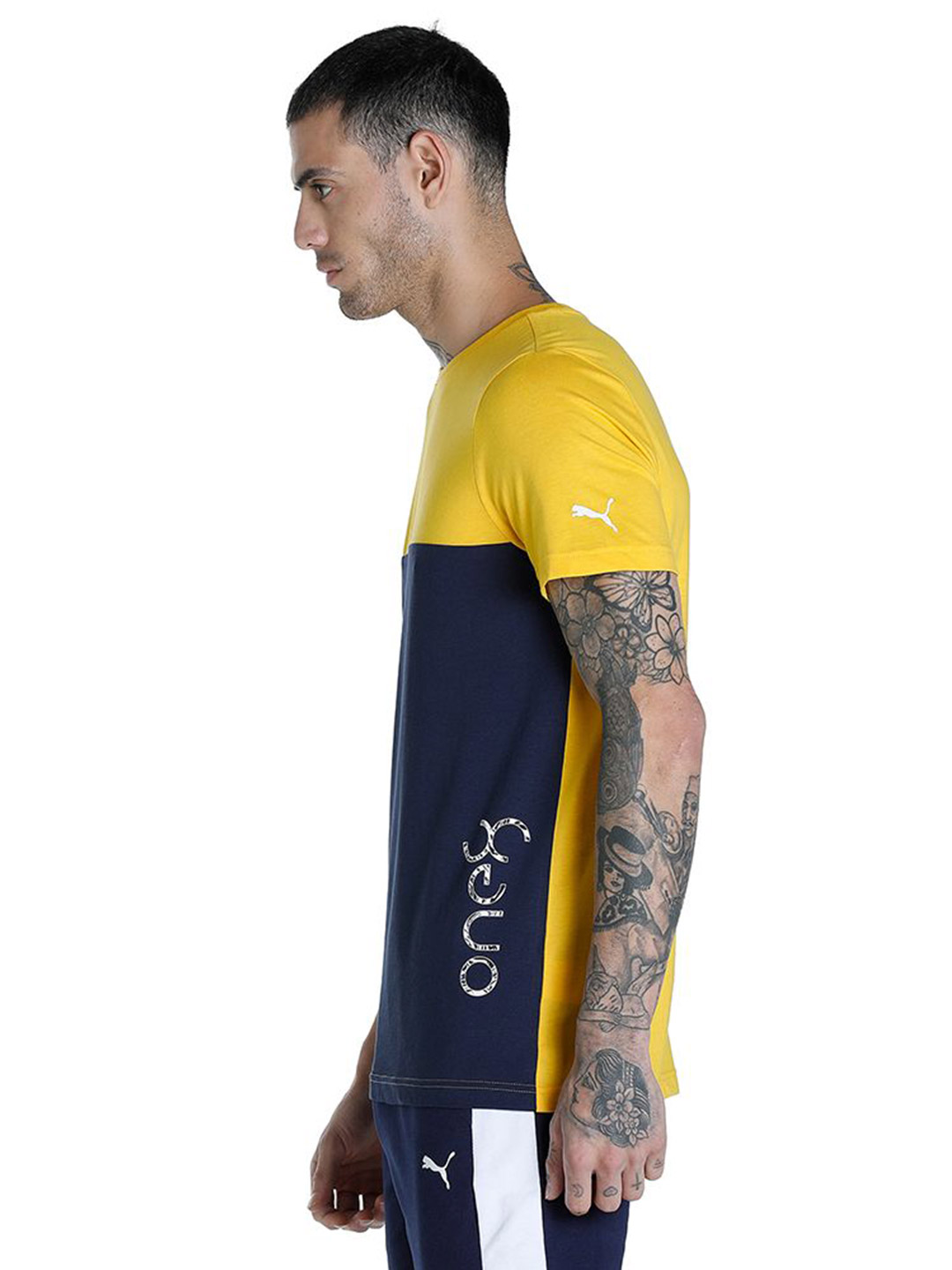 Puma Men Sun Ray Yellow Printed one8 Virat Kohli Color Block T-Shirt (2)