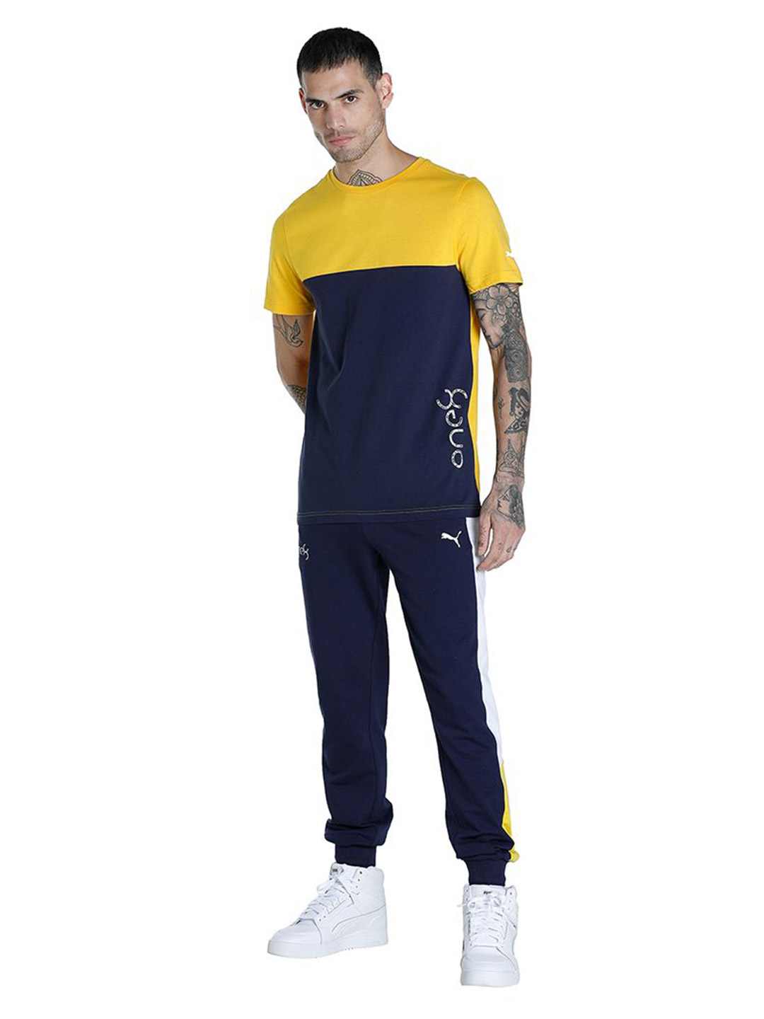 Puma Men Sun Ray Yellow Printed one8 Virat Kohli Color Block T-Shirt (5)