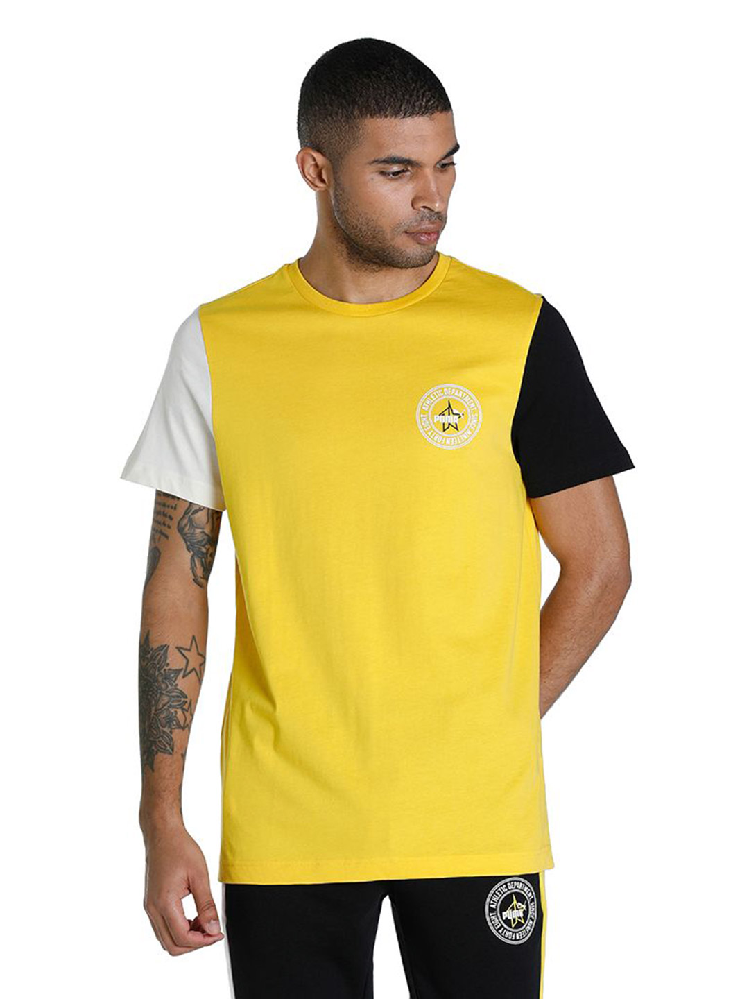Men Sun Ray Yellow Printed PUMA x 1DER KL Rahul Varsity T-Shirt