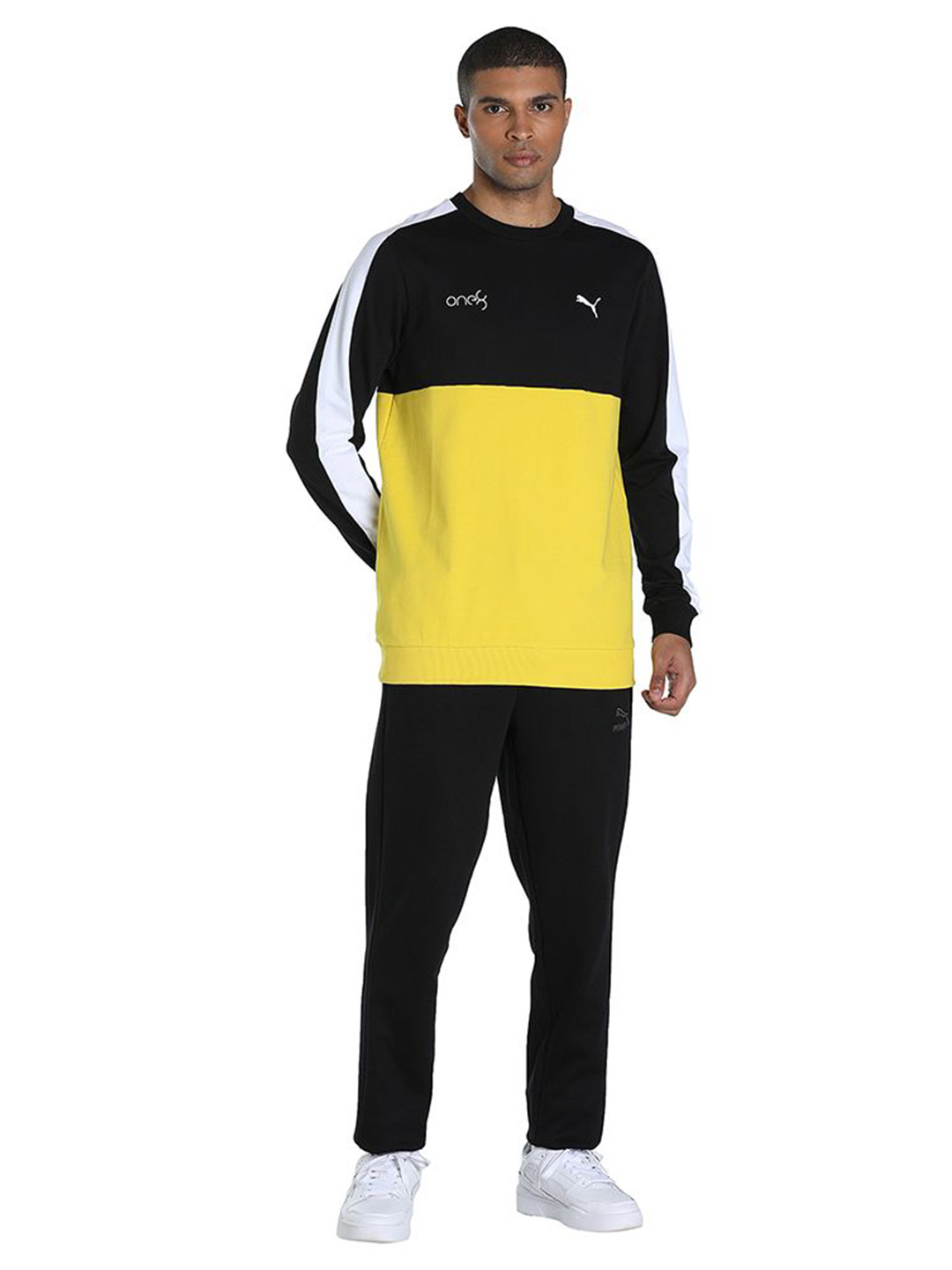 Puma Men Sun Ray Yellow Printed PUMAxONE8 Color Block Crew Sweatshirts (5)