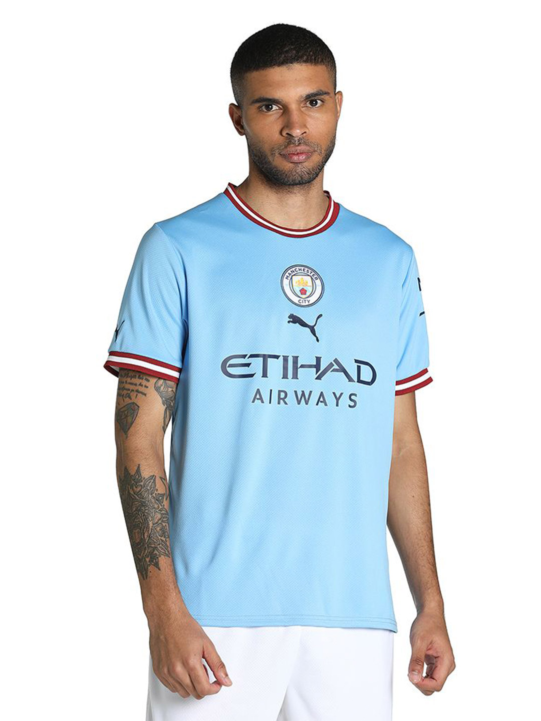 Puma Men Team Light Blue-Intense Red Printed Manchester City FC Home Replica Jersey (1)