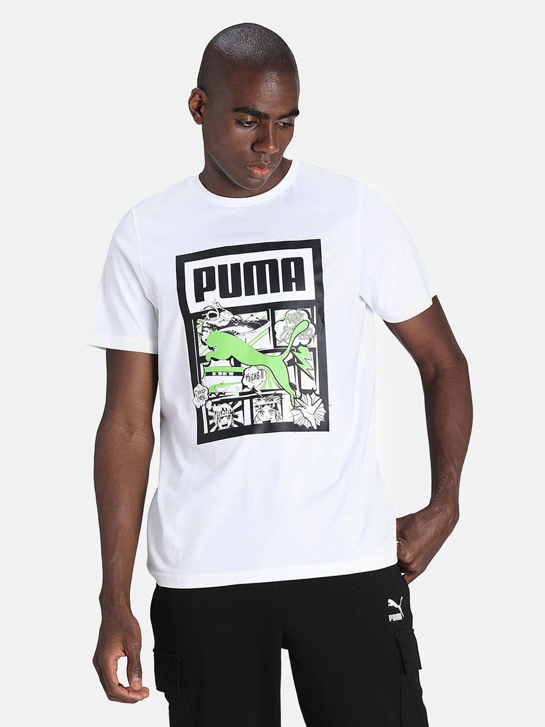 Puma Men White & Black Printed Graphic Box Logo Play T-Shirts (1)