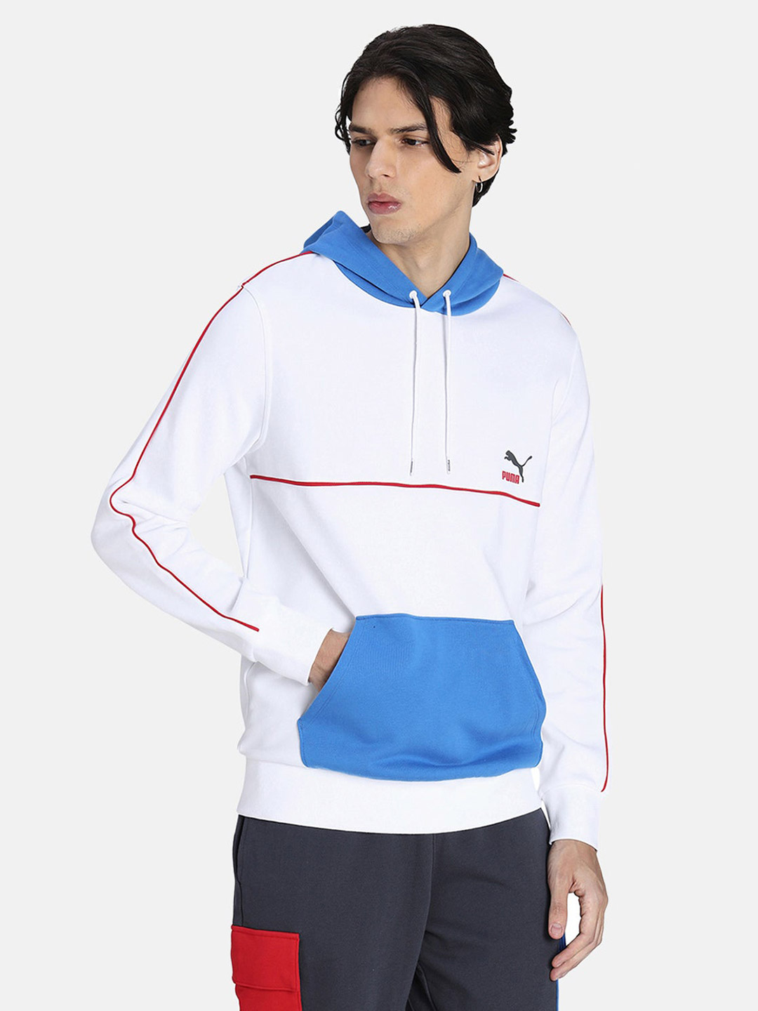 Puma Men White & Blue Solid Clsx Piped Sweatshirts (1)