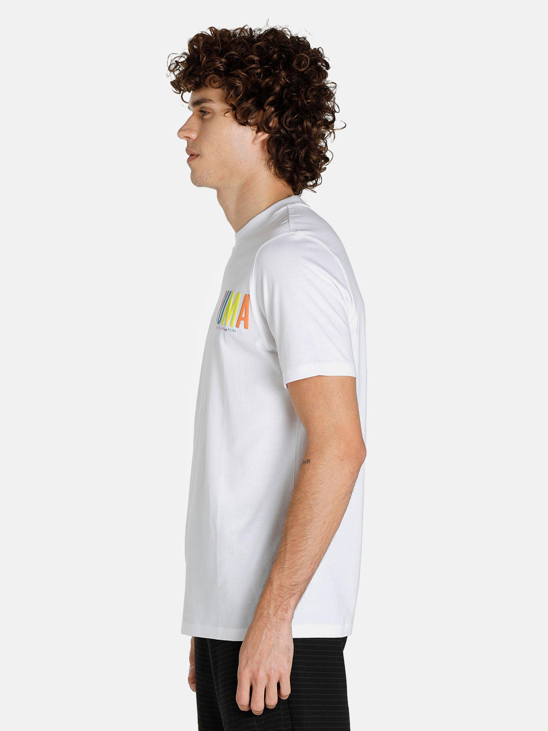 Puma Men White Brand Logo Graphic Printed Round Neck T-Shirt (4)