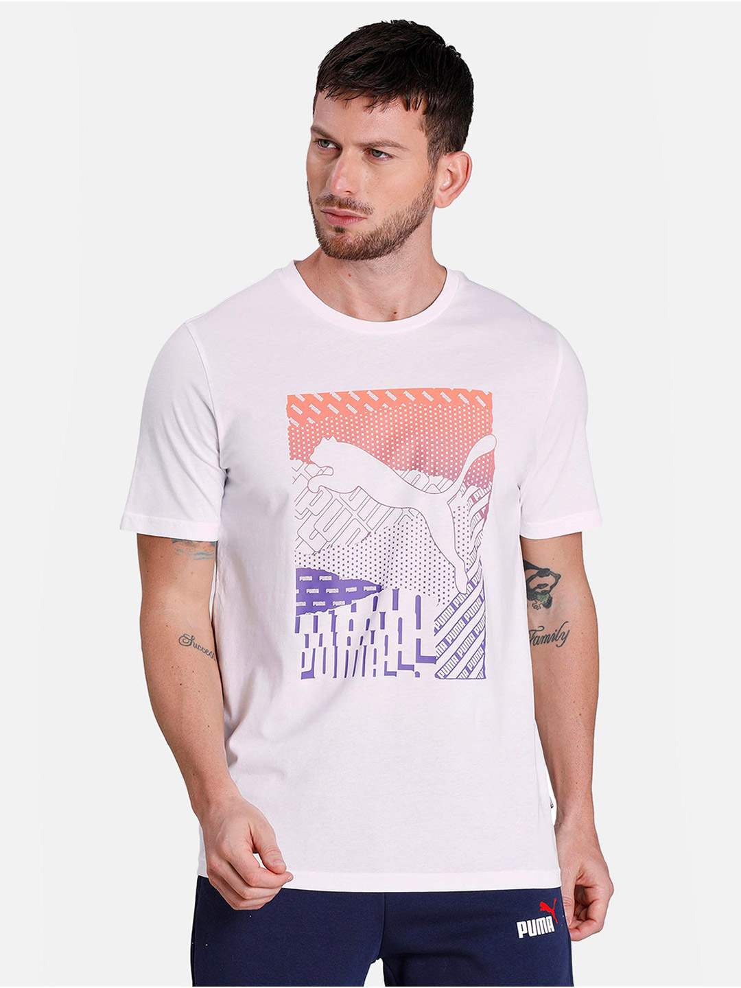 Puma Men White Printed Cat Box T-Shirts (1)