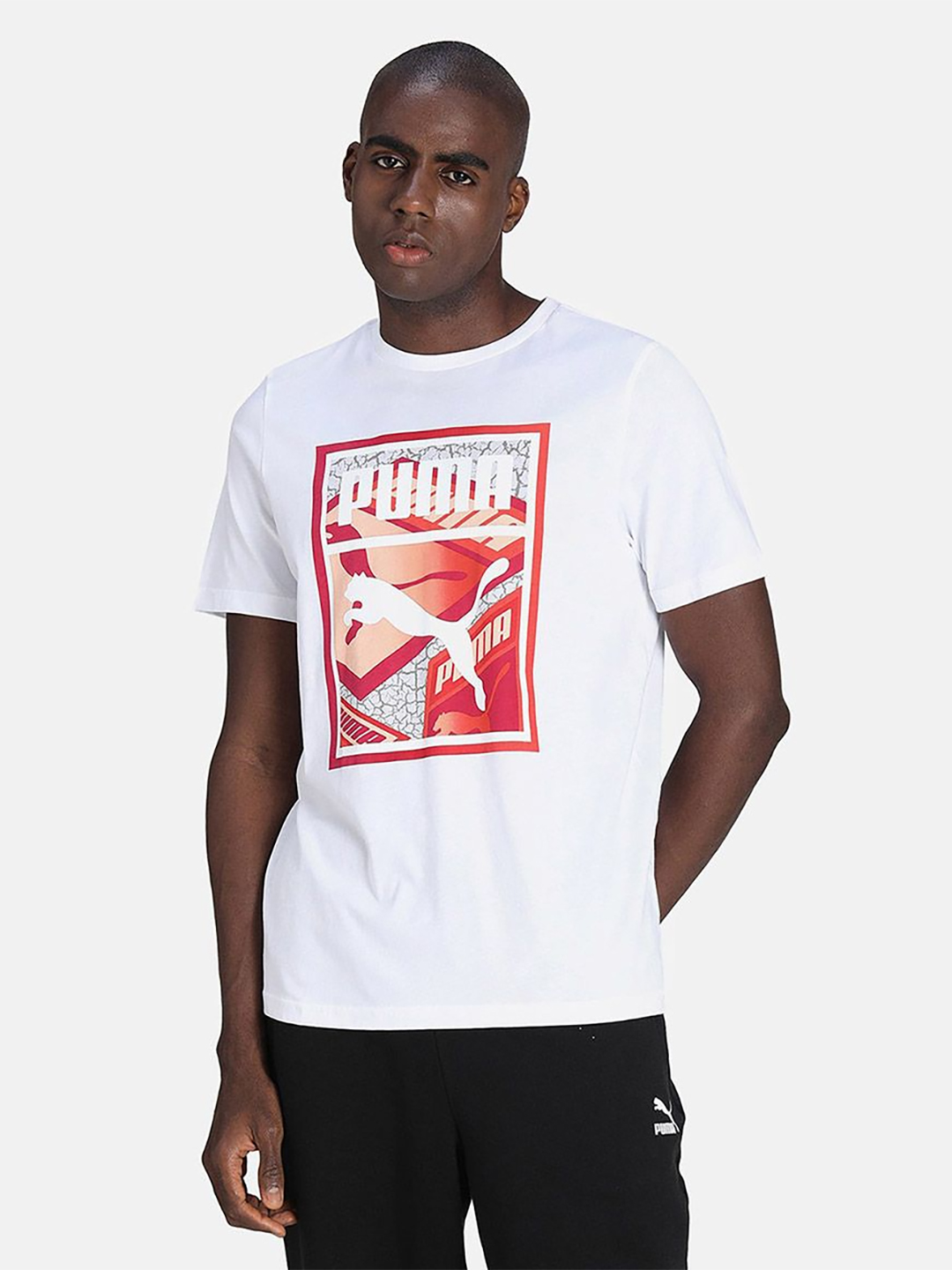 Puma Men White & Red Printed Graphic Box Logo Play T-Shirts (1)