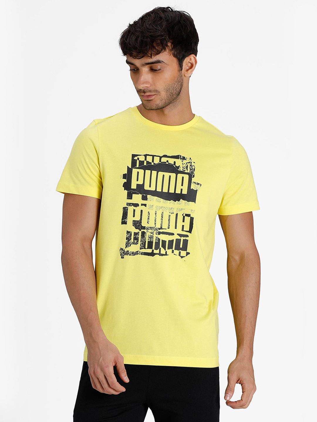 Puma Men Yellow & Black Graphic Printed T-Shirts (1)