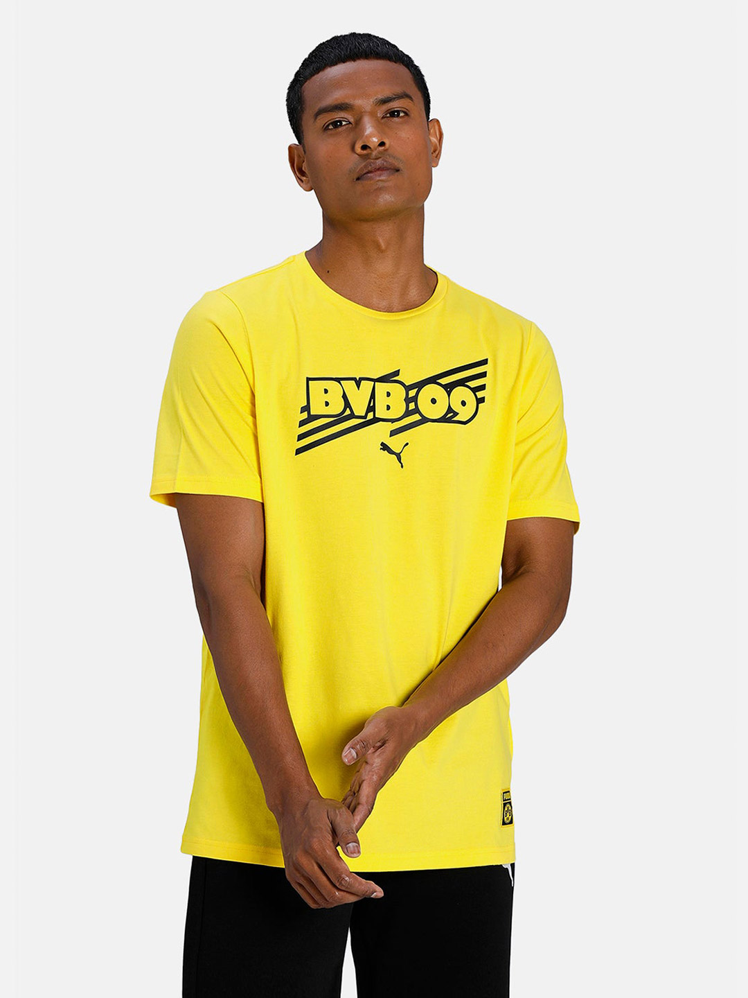 Puma Men Yellow & Black Printed Borussia Dortmund Football Core T-Shirts (1)