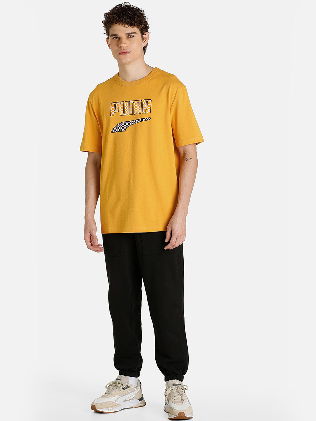 Puma Men Yellow Printed Downtown Logo T-Shirts (5)