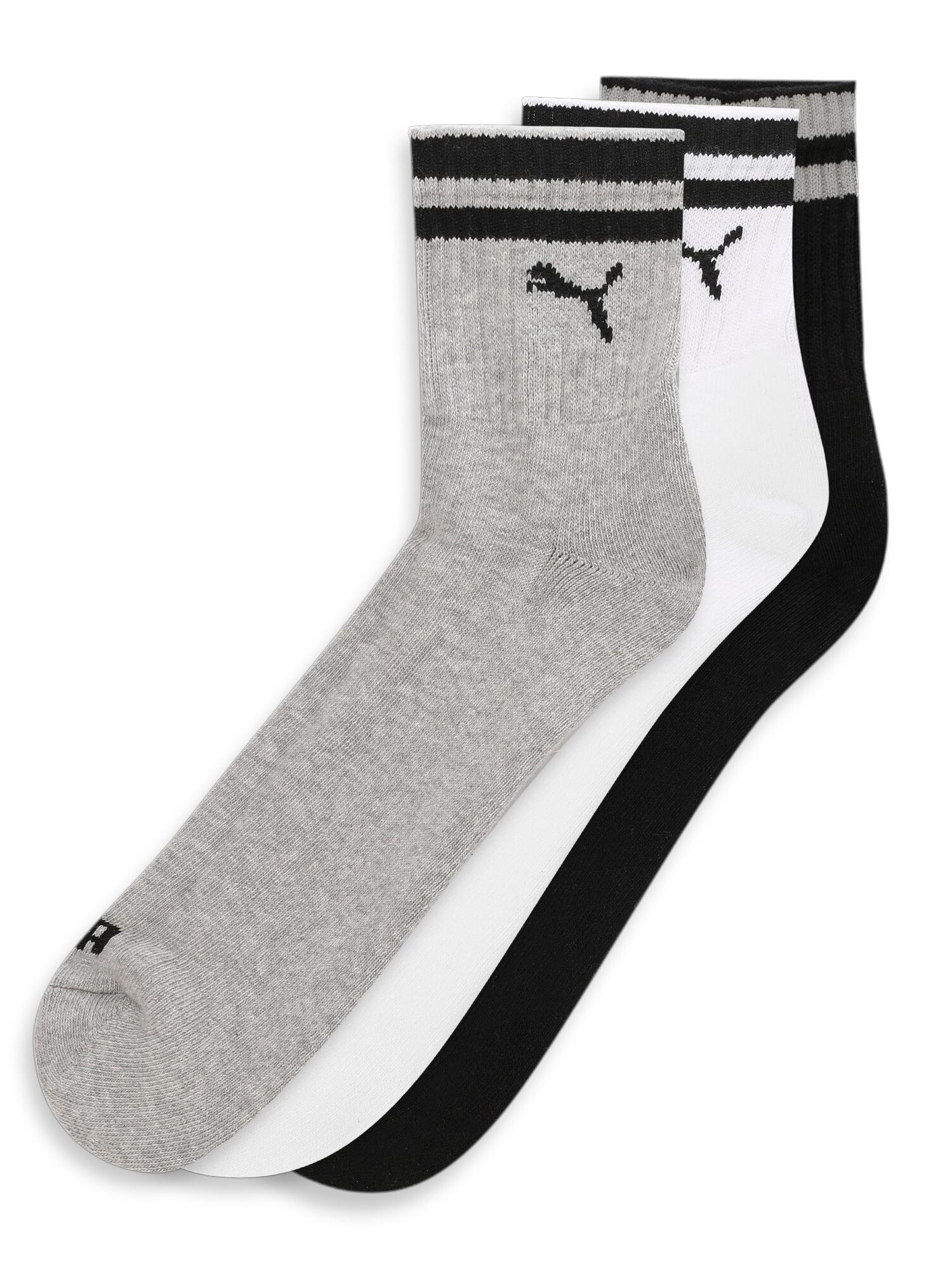 Puma Unisex Ankle Length Black, White, Grey-Medium Gray Heather Socks Pack of 3 (3)