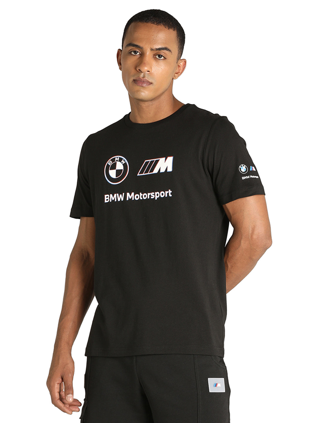 Puma X BMW Men Black BMW MMS Logo Printed Round Neck Half Sleeves T-Shirt