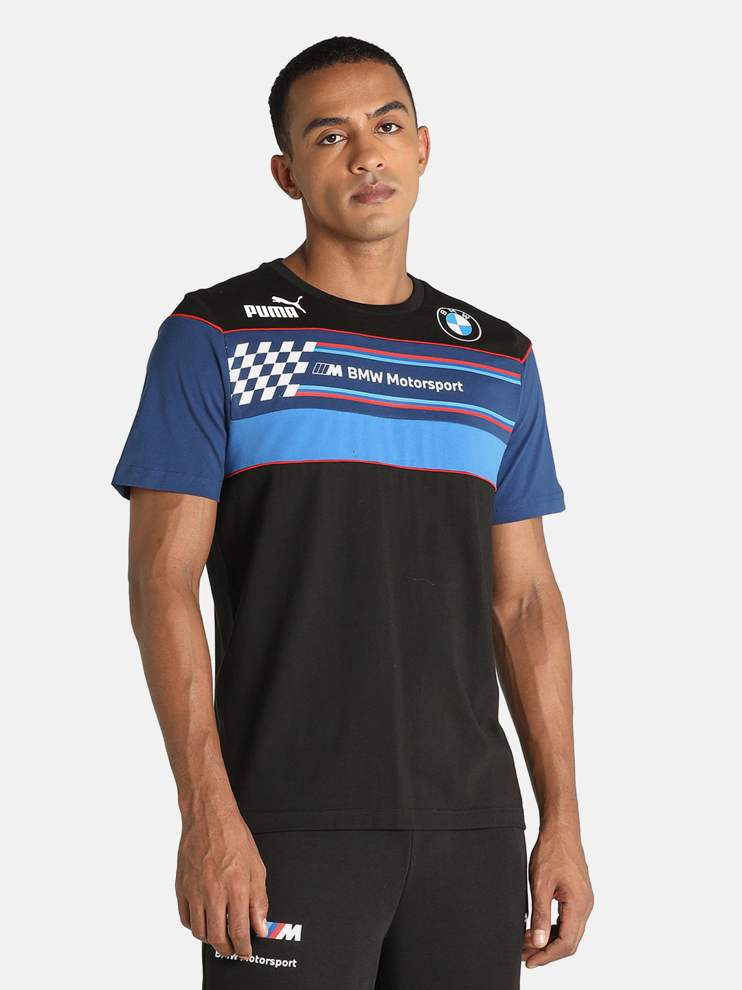 Puma X BMW Men Black MMS SDS Brand Logo Printed Half Sleeves Round Neck T-Shirt
