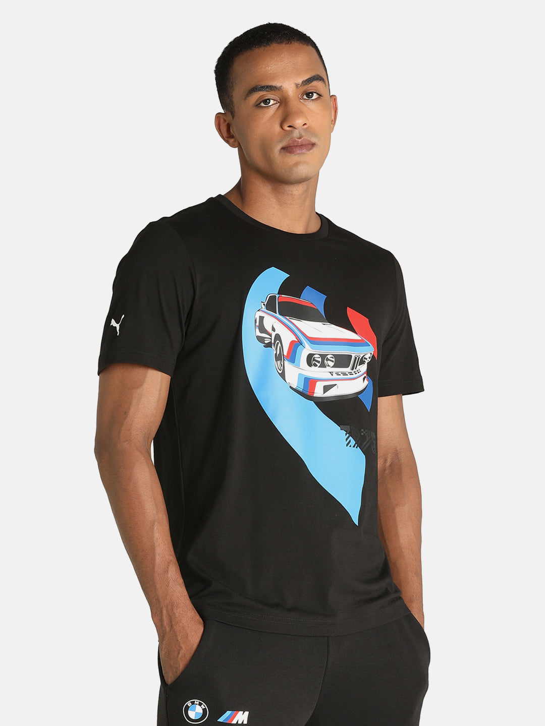 Puma X BMW Men Black MMS Vintage Car Graphic Printed Half Sleeves Round Neck T-Shirt