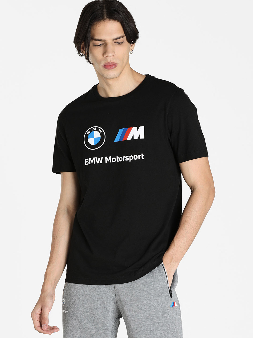Puma X BMW Men BMW MMS ESS Logo Black Half Sleeve Round Neck T-Shirt (1)