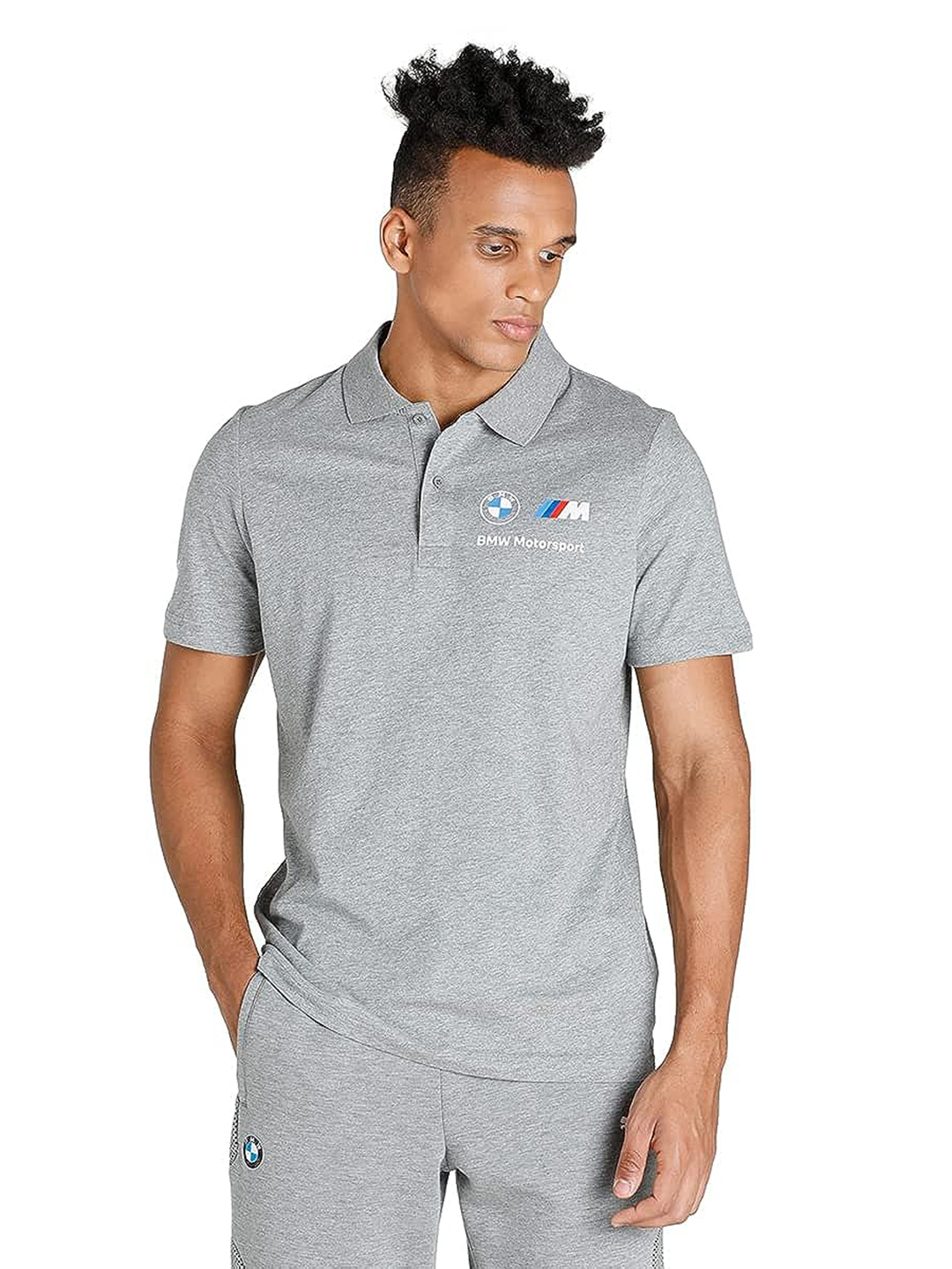 Puma X BMW Men Grey BMW MMS ESS Logo Printed Polo Neck T-Shirt (1)