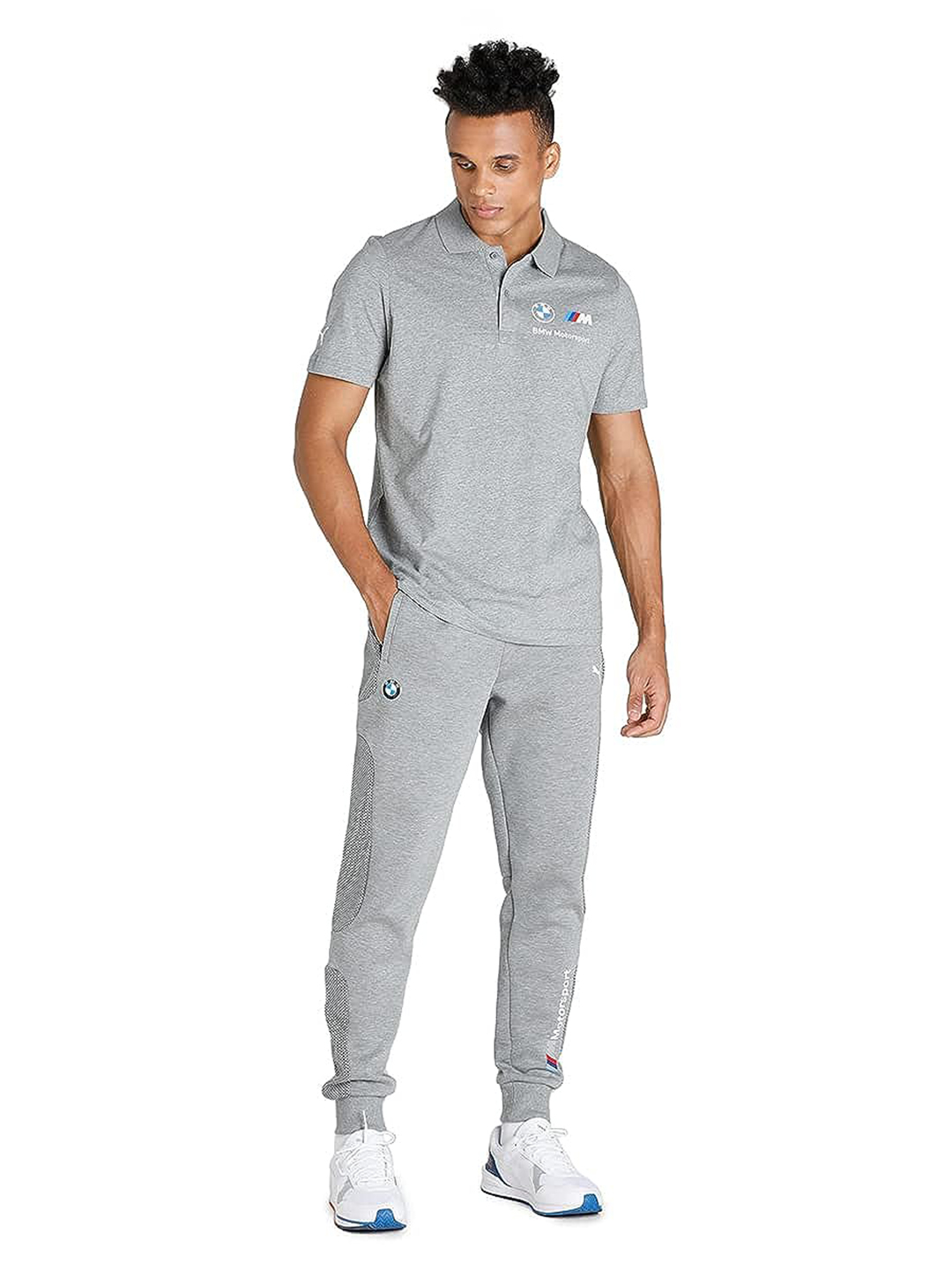 Puma X BMW Men Grey BMW MMS ESS Logo Printed Polo Neck T-Shirt (5)