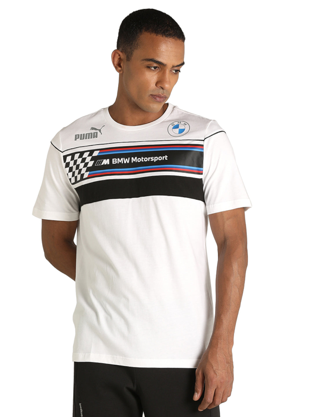 Puma X BMW Men White and Black BMW MMS Logo Printed Half Sleeves Round Neck T-Shirt