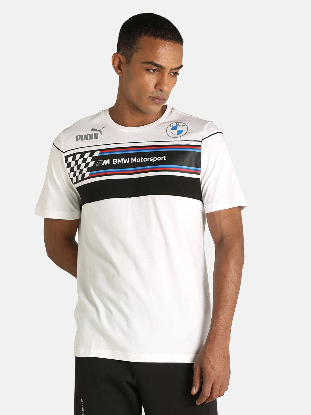 Men White MMS SDS Brand Logo Printed Half Sleeves Round Neck T-Shirt
