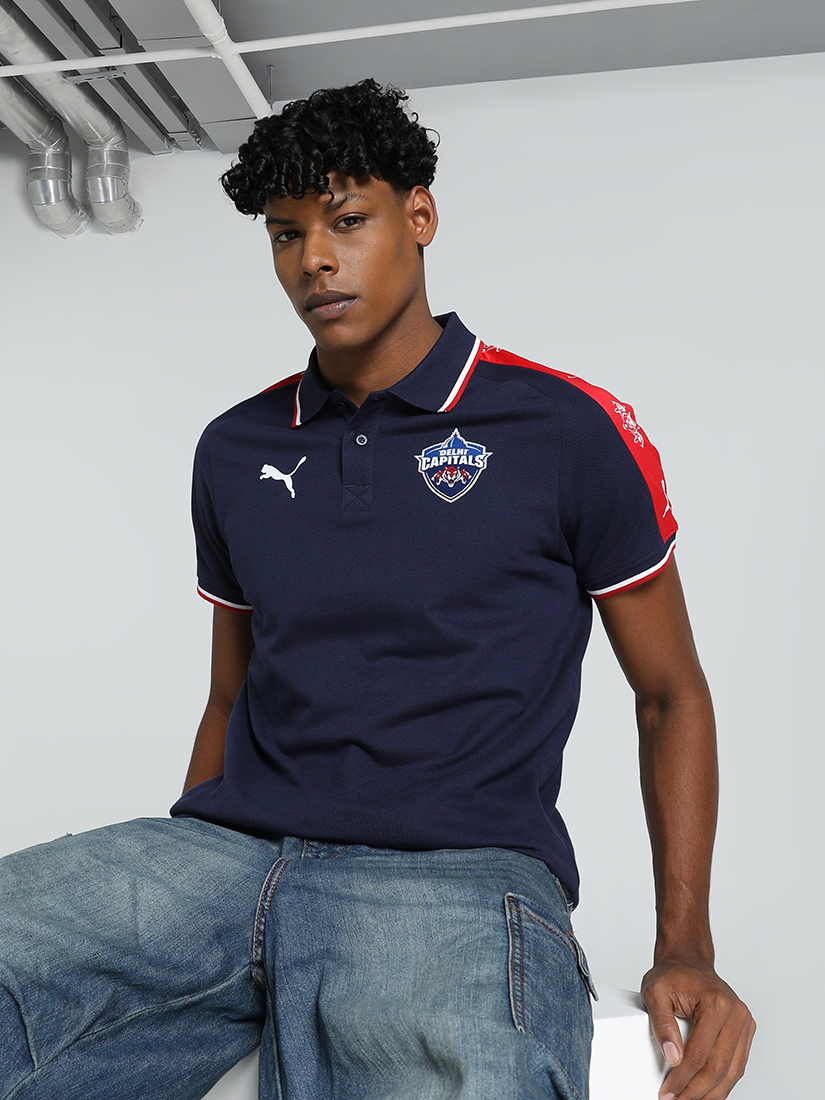 Puma X DC Men Navy Blue Logo Printed Half Sleeves Polo Collar Cotton T-Shirt (1)