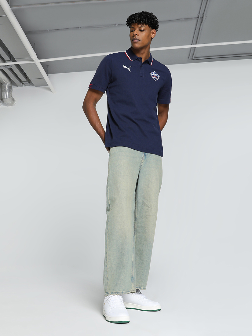Puma X DC Men Navy Blue Logo Printed Half Sleeves Polo Collar Cotton T-Shirt (5)