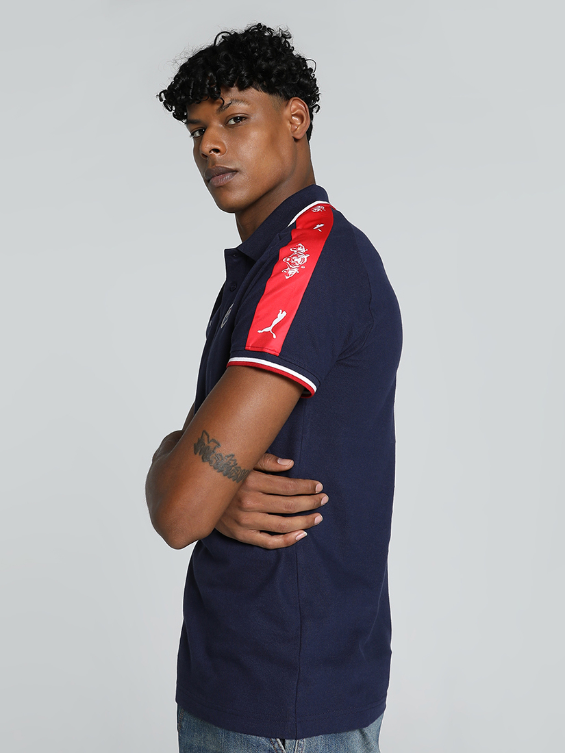 Puma X DC Men Navy Blue Logo Printed Half Sleeves Polo Collar Cotton T-Shirt (2)