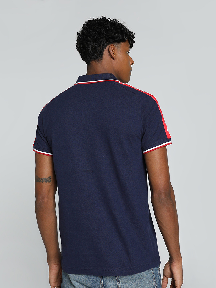 Puma X DC Men Navy Blue Logo Printed Half Sleeves Polo Collar Cotton T-Shirt (4)