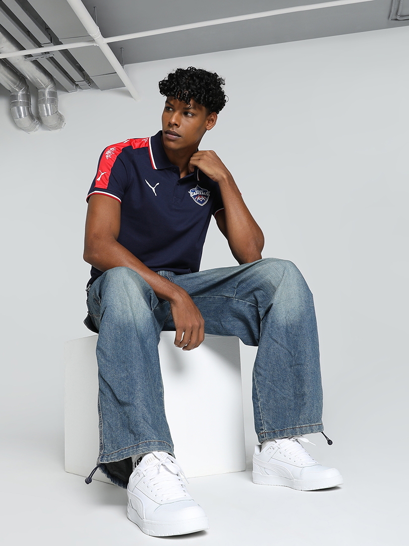 Puma X DC Men Navy Blue Logo Printed Half Sleeves Polo Collar Cotton T-Shirt (5)