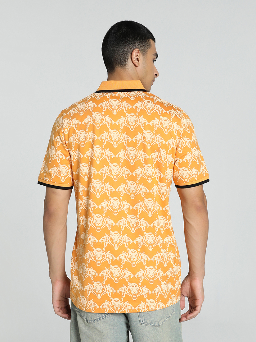 Puma X DC Men Yellow and White All Over Print Half Sleeves Polo Collar Cotton T-shirt (4)