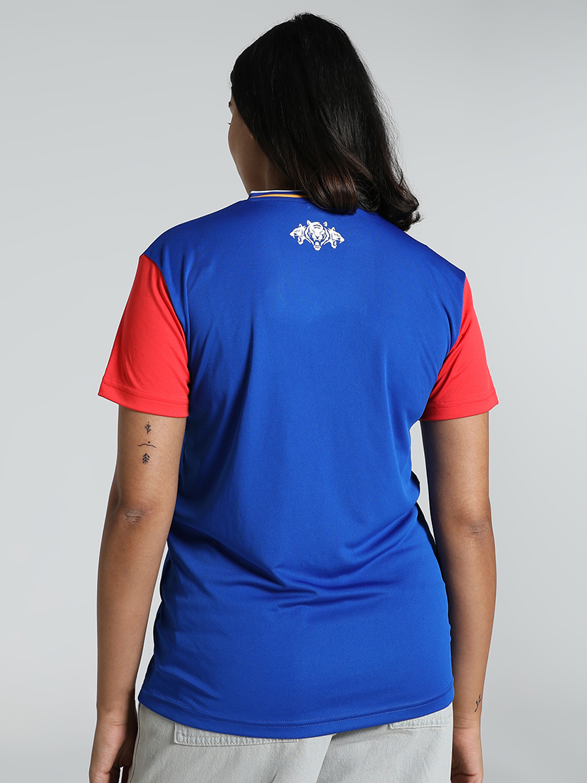 Puma X DC Women Blue and Red Logo Printed Half Sleeves V-Neck Polyester Takedown Fan Jersey (4)