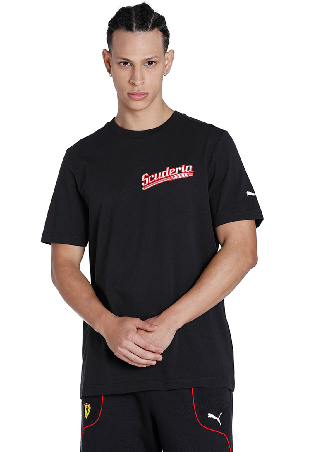 Men Black Ferrari Race Graphic T-Shirt