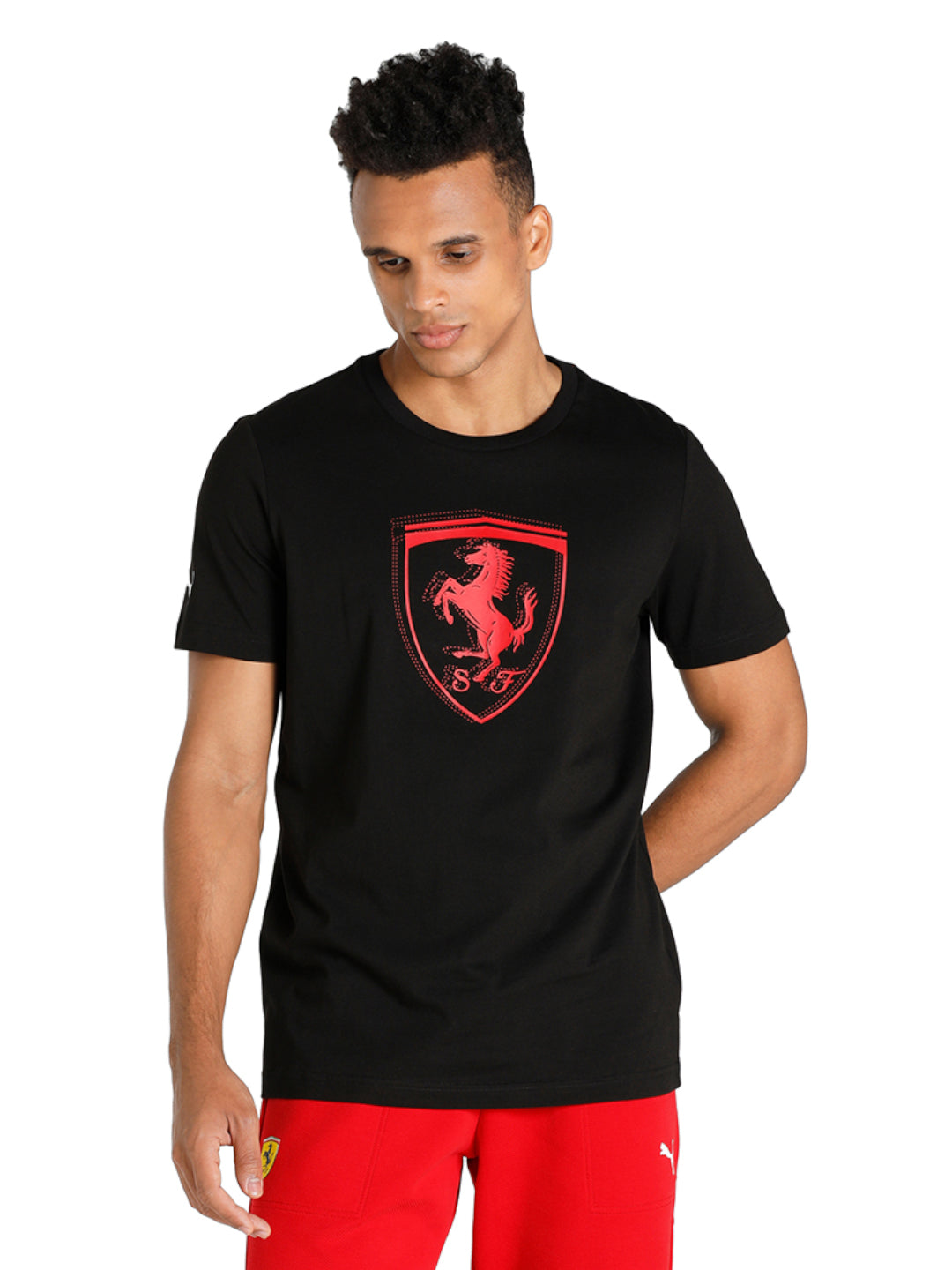 Puma X Ferrari Men Black Ferrari Race Tonal Big Shield Round Neck Half Sleeves T-Shirt (1)