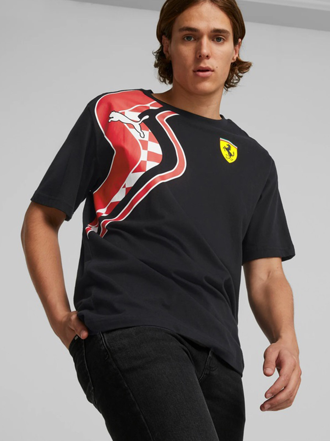 Men Black & Red Ferrari Race Premium Logo Printed T-shirt