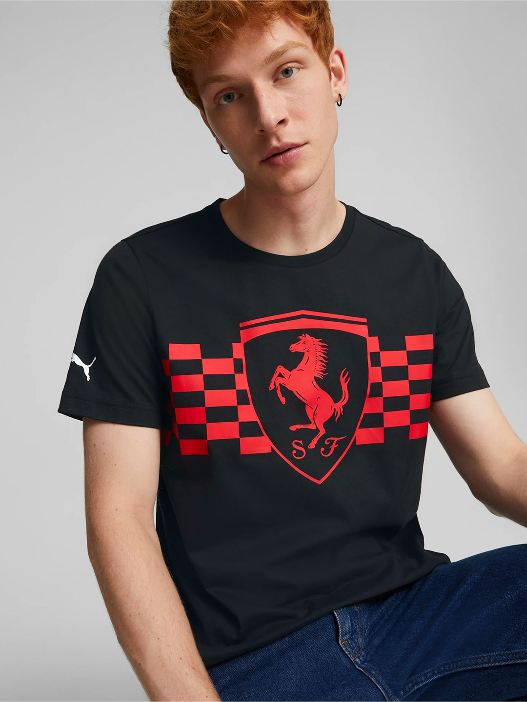 Puma X Ferrari Men Black Scuderia Ferrari Race Tonal Shield T-Shirt (1)