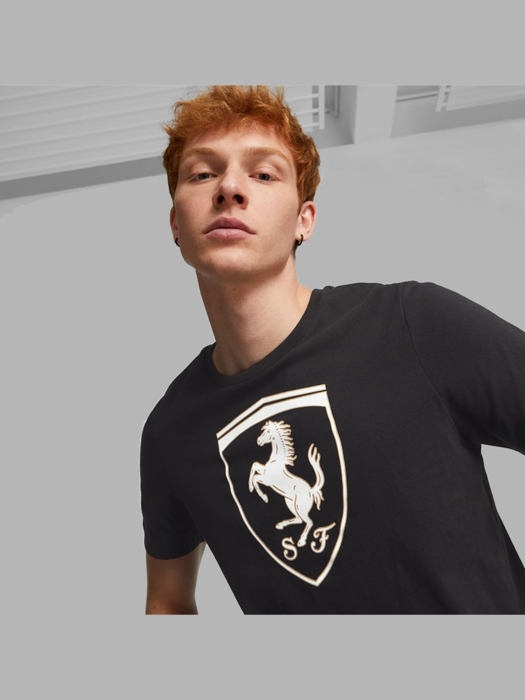 Puma X Ferrari Men Black & White Ferrari Race Big Shield Printed T-Shirt (3)