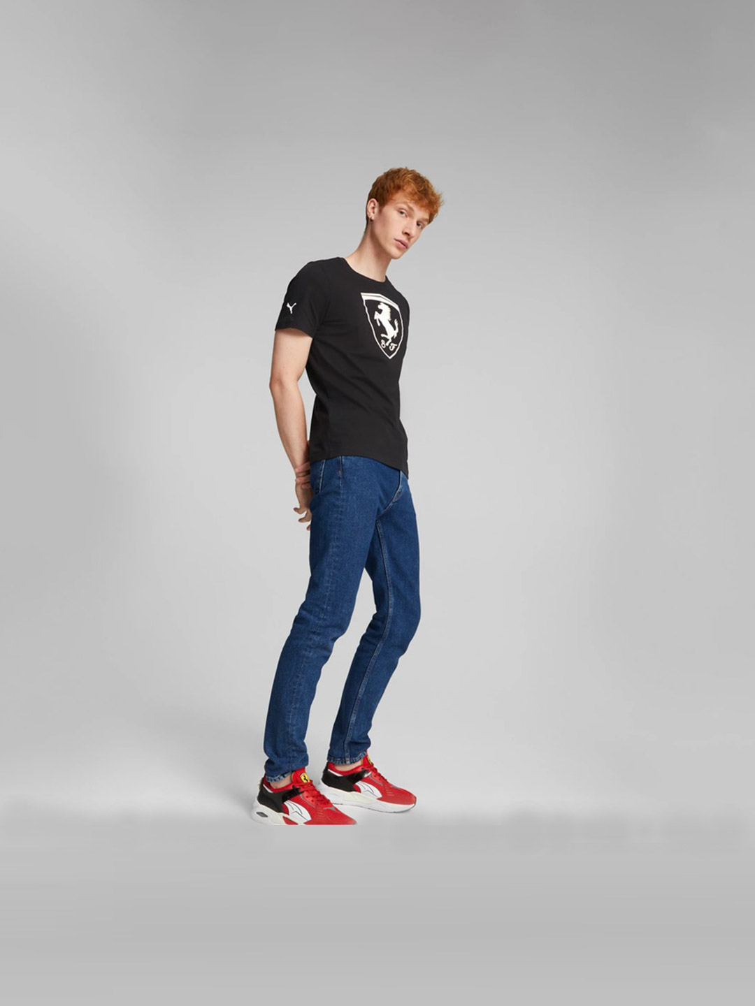 Puma X Ferrari Men Black & White Ferrari Race Big Shield Printed T-Shirt (4)