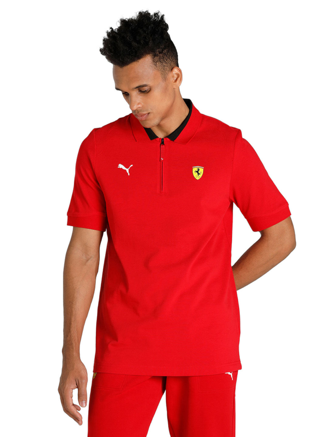 Puma X Ferrari Men Red Ferrari Race Logo Printed Half Sleeves Polo Collar T-Shirt (1)