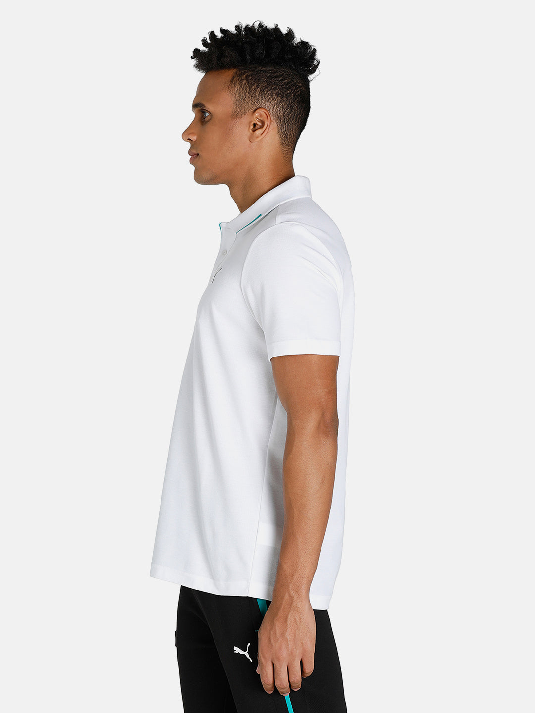 Puma x Mercedes Men Basic Half Sleeves Polo Collar White T-Shirt (4)