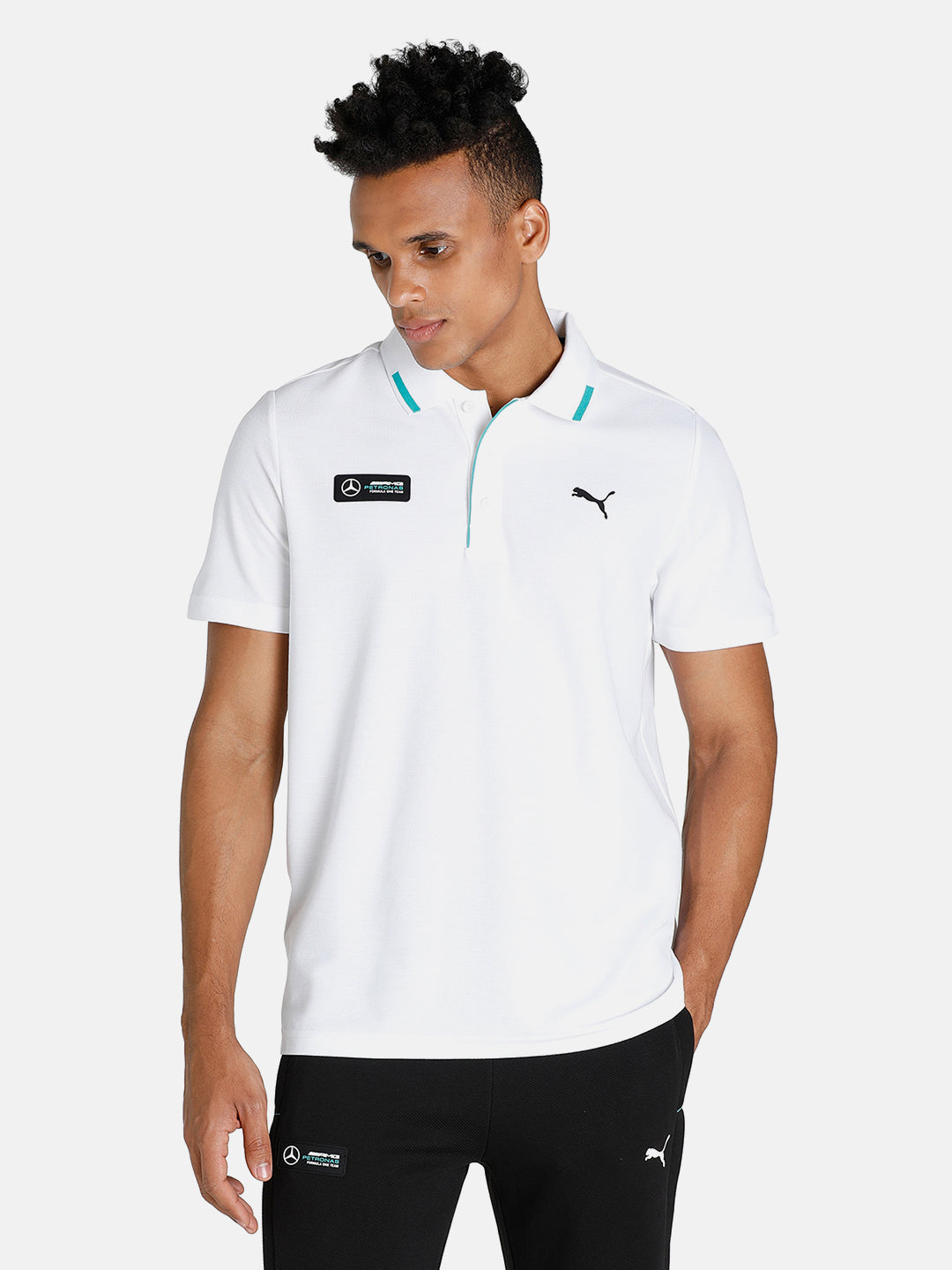 Puma x Mercedes Men Basic Half Sleeves Polo Collar White T-Shirt (1)