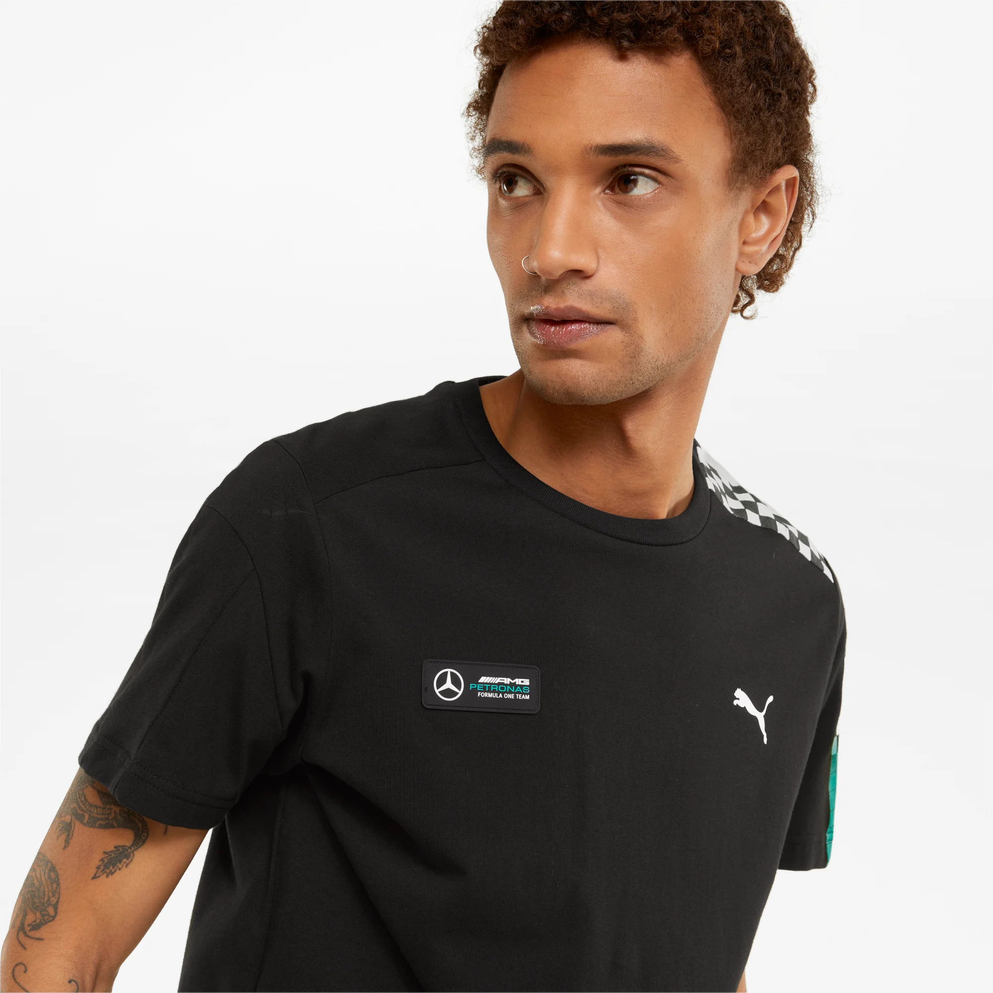 Puma x Mercedes Men Black Brand Logo Printed Half Sleeves Round Neck T7 T-Shirt (4)