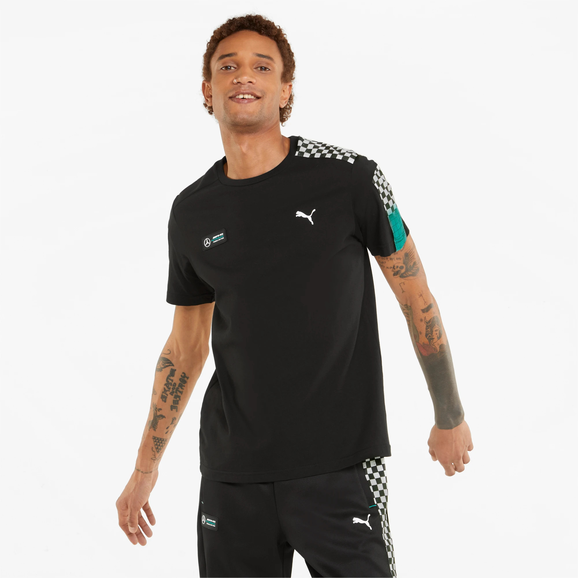 Puma x Mercedes Men Black Brand Logo Printed Half Sleeves Round Neck T7 T-Shirt (1)