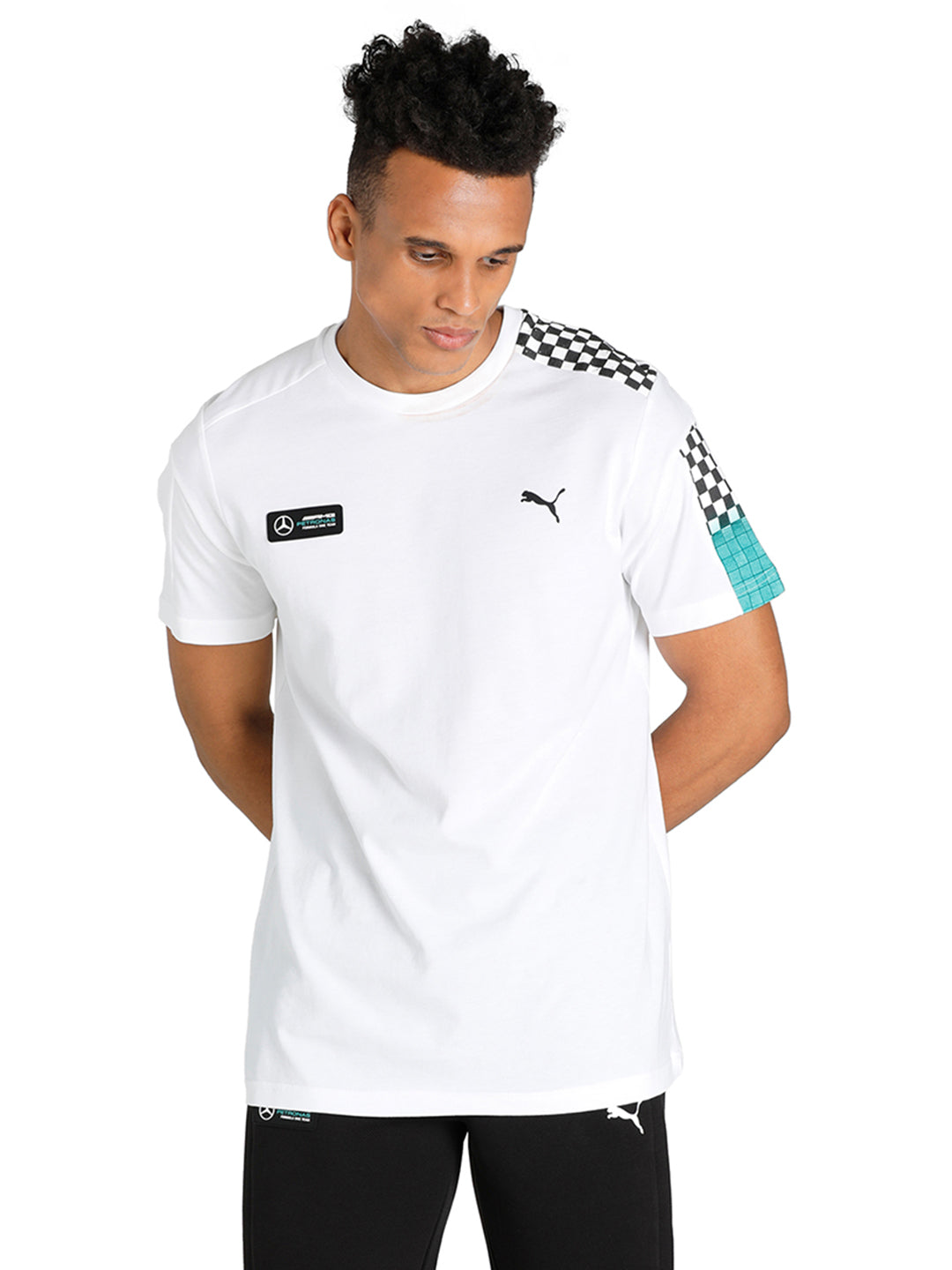 Puma x Mercedes Men White Mercedes Amg Petronas F1 T7 Round Neck Half Sleeves T-Shirt (1)