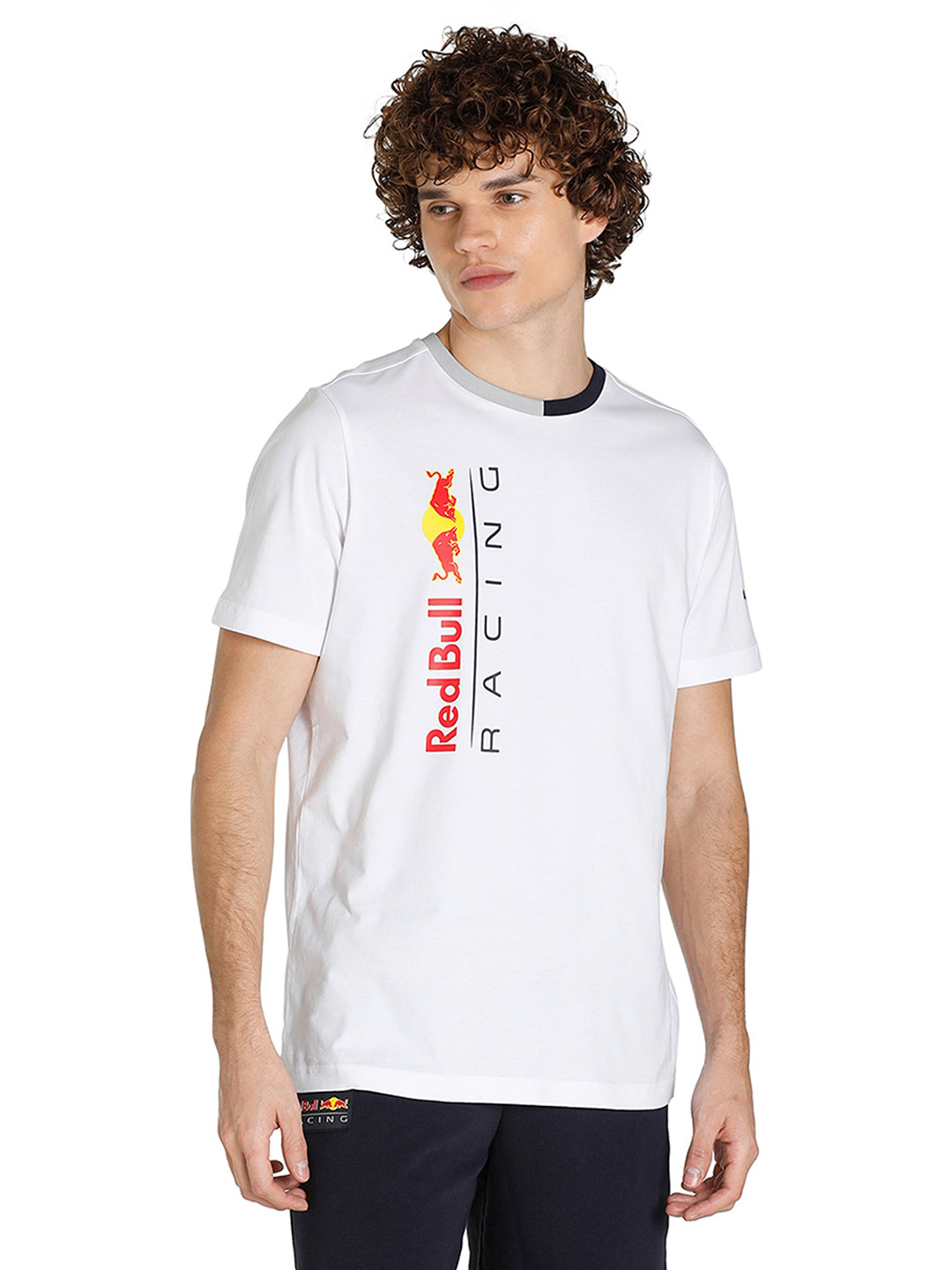 Puma x RBR Men White Red Bull Racing Logo Printed Half Sleeves Round Neck T-Shirt (1)
